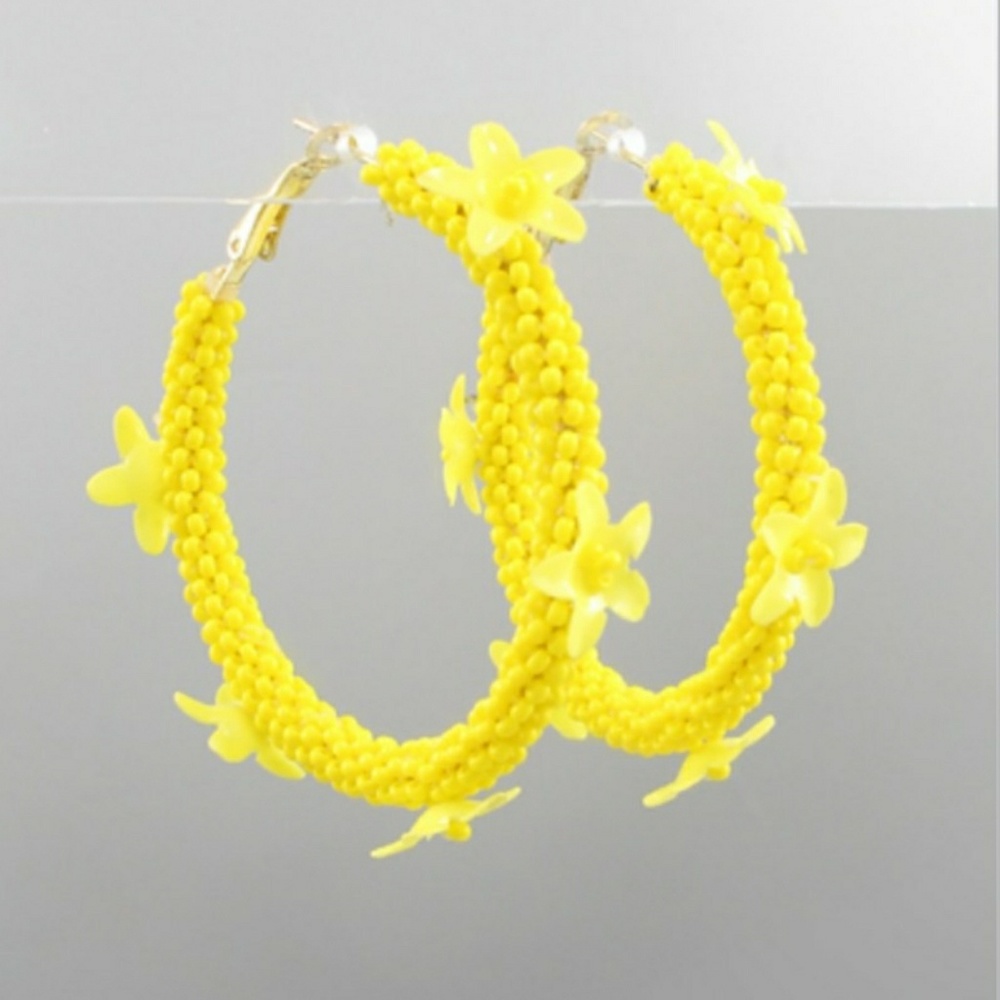 Flower Beaded Yellow Hoop